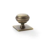 Alexander and Wilks Quantock Cupboard Knob on Square Backplate - Antique Brass