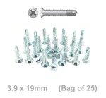 3.9 x 19mm Zinc Steel Self Tapping Screws (Bag of 25 Screws)
