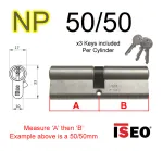 50/50 ISEO Euro Profile Double Cylinder  - NP - Keyed to Differ