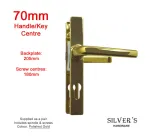 Polished Gold Sprung Handles 70mm PZ - SHORT PLATE - 180mm Fixings