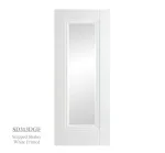 1 Panel White Primed Stepped Shaker Style Door Lined - Glazed Frosted (Clear Border)