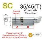35/45(T) Euro Profile Cylinder & Turn - SC - Keyed Alike