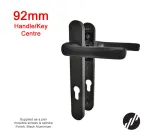 122mm 2 Screw Centres Door Handle. 92mm PZ. Black Aluminium
