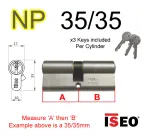 35/35 ISEO Euro Profile Double Cylinder  - NP - Keyed to Differ