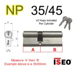 35/45 ISEO Euro Profile Double Cylinder  - NP - Keyed to Differ