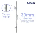 940mm Tongue Espag Window Lock - 30mm Backset
