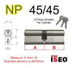 45/45 ISEO Euro Profile Double Cylinder  - NP - Keyed to Differ