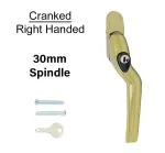 30mm Cranked Espag Window handle Polished Gold - Right Handed