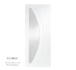 Grooved Curved White Primed Flush Door - 42mm - Glazed Frosted
