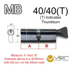 40/40(T) Euro Profile Cylinder & Turn - Black - Keyed to Differ