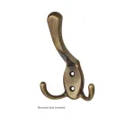 Triple Hat & Coat Hook - Bronzed and brushed