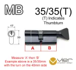 35/35(T) Euro Profile Cylinder & Turn - Black - Keyed to Differ