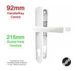 215mm 2 Screw Centres Door Handle. 92mm PZ. White Aluminium