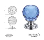 30mm Glass Knob Polished Chrome with Blue Glass