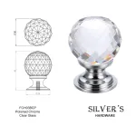 30mm Glass Knob Polished Chrome Clear Glass