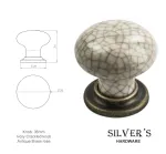 Mushroom Porcelain Knob - Antique Brass Ivory Crackle