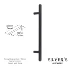 T-Bar Cupboard Handle Rounded End Matt Black - 160mm C/C