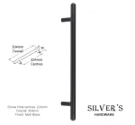 T-Bar Cupboard Handle Rounded End Matt Black - 224mm C/C