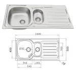 Pyramis Bowl 1.5 Stainless Sink & Drainer - 1000mm