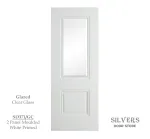 2 Panel Moulded White Primed Door - Glazed Clear