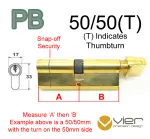 50/50(T) Euro Profile Cylinder & Turn - PB - Master Keyed