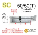 50/50(T) Euro Profile Cylinder & Turn - SC - Master Keyed