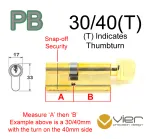 30/40(T) Euro Profile Cylinder & Turn - PB - Keyed Alike