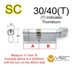 30/40(T) Euro Profile Cylinder & Turn - SC - Master Keyed
