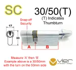 30/50(T) Euro Profile Cylinder & Turn - SC - Master Keyed