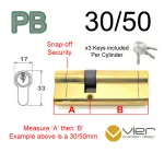 30/50 Euro Profile Double Cylinder  - PB - Keyed Alike