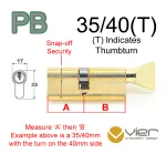 35/40(T) Euro Profile Cylinder & Turn - PB - Keyed Alike