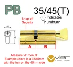 35/45(T) Euro Profile Cylinder & Turn - PB - Keyed Alike