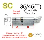 35/45(T) Euro Profile Cylinder & Turn - SC - Master Keyed