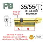 35/55(T) Euro Profile Cylinder & Turn - PB - Keyed Alike