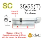 35/55(T) Euro Profile Cylinder & Turn - SC - Master Keyed