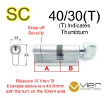 40/30(T) Euro Profile Cylinder & Turn - SC - Master Keyed