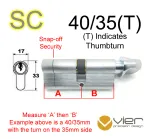 40/35(T) Euro Profile Cylinder & Turn - SC - Master Keyed