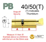 40/50(T) Euro Profile Cylinder & Turn - PB - Keyed Alike