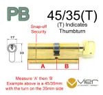 45/35(T) Euro Profile Cylinder & Turn - PB Keyed to Differ