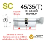 45/35(T) Euro Profile Cylinder & Turn - SC - Master Keyed