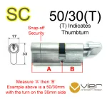 50/30(T) Euro Profile Cylinder & Turn - SC - Keyed Alike