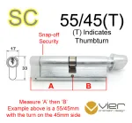 55/45(T) Euro Profile Cylinder & Turn - SC - Keyed to Differ