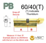 60/40(T) Euro Profile Cylinder & Turn - PB - Keyed Alike
