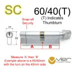 60/40(T) Euro Profile Cylinder & Turn - SC - Master Keyed