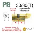 30/30(T) Euro Profile Cylinder & Turn - PB - Master Keyed