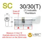 30/30(T) Euro Profile Cylinder & Turn - SC - Master Keyed