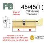 45/45(T) Euro Profile Cylinder & Turn - PB - Master Keyed