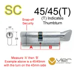 45/45(T) Euro Profile Cylinder & Turn - SC - Master Keyed