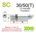 30/50(T) Euro Profile Cylinder & Turn - SC - Keyed to Differ