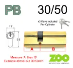 30/50 Euro Profile Double Cylinder  - PB Keyed to Differ